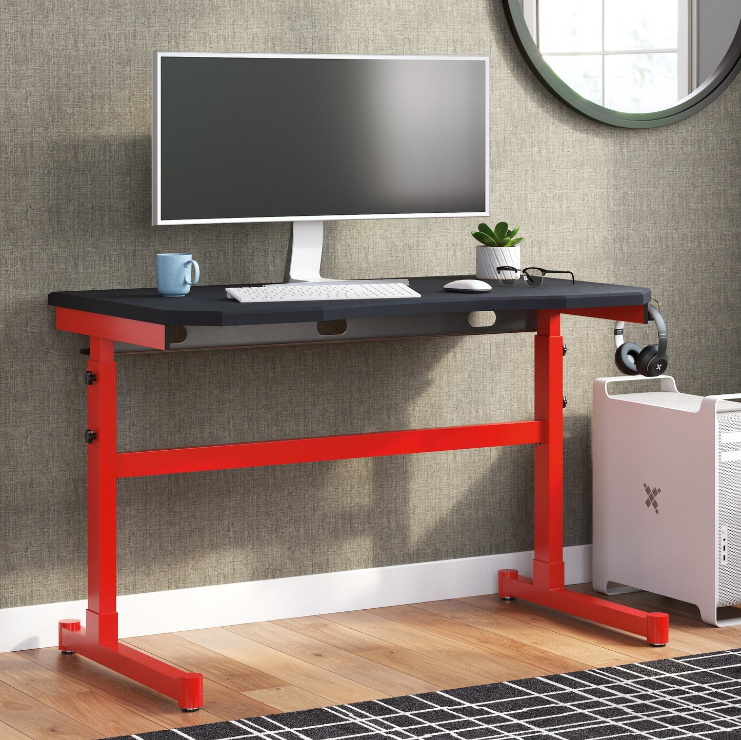 Ashley Signature Design Lynxtyn Adjustable Height Home Office Desk Red/Black H400-411