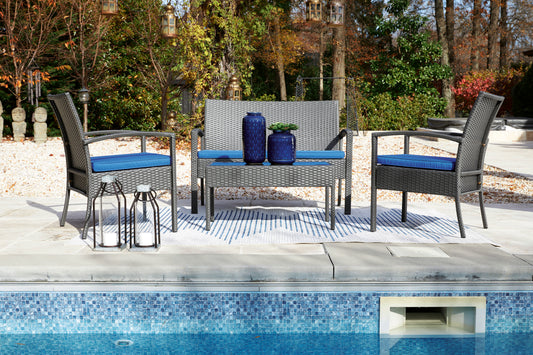 Ashley Signature Design Alina Outdoor Love/Chairs/Table Set (Set of 4) Gray/Blue P328-080
