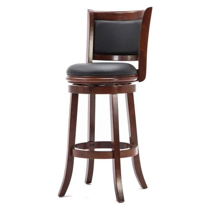 Cherry 29-inch Solid Wood Bar Stool with Faux Leather Swivel Seat