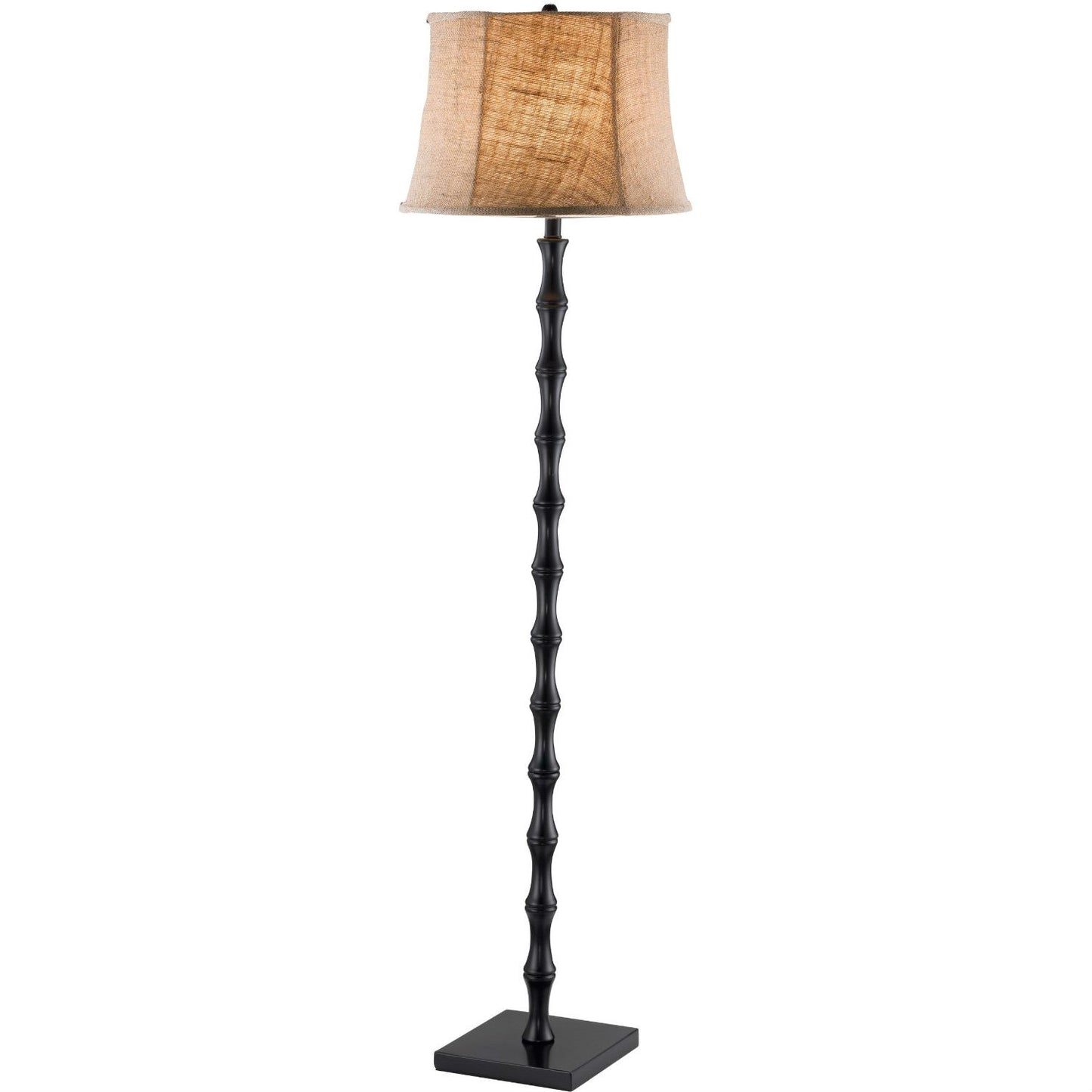 Traditional Floor Lamp with Black Metal Pole and Brown Burlap Bell Shade
