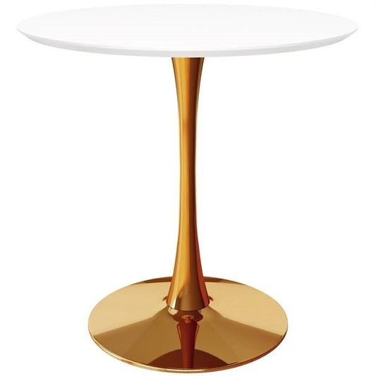 Modern Classic 36-inch Round Pedestal Dining Table with White Top and Gold Base