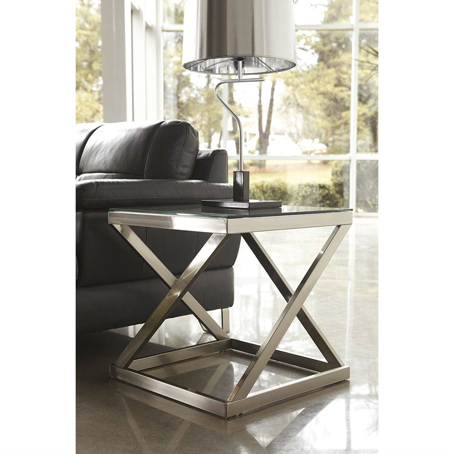 Modern Glass Top Metal Frame End Table Nightstand