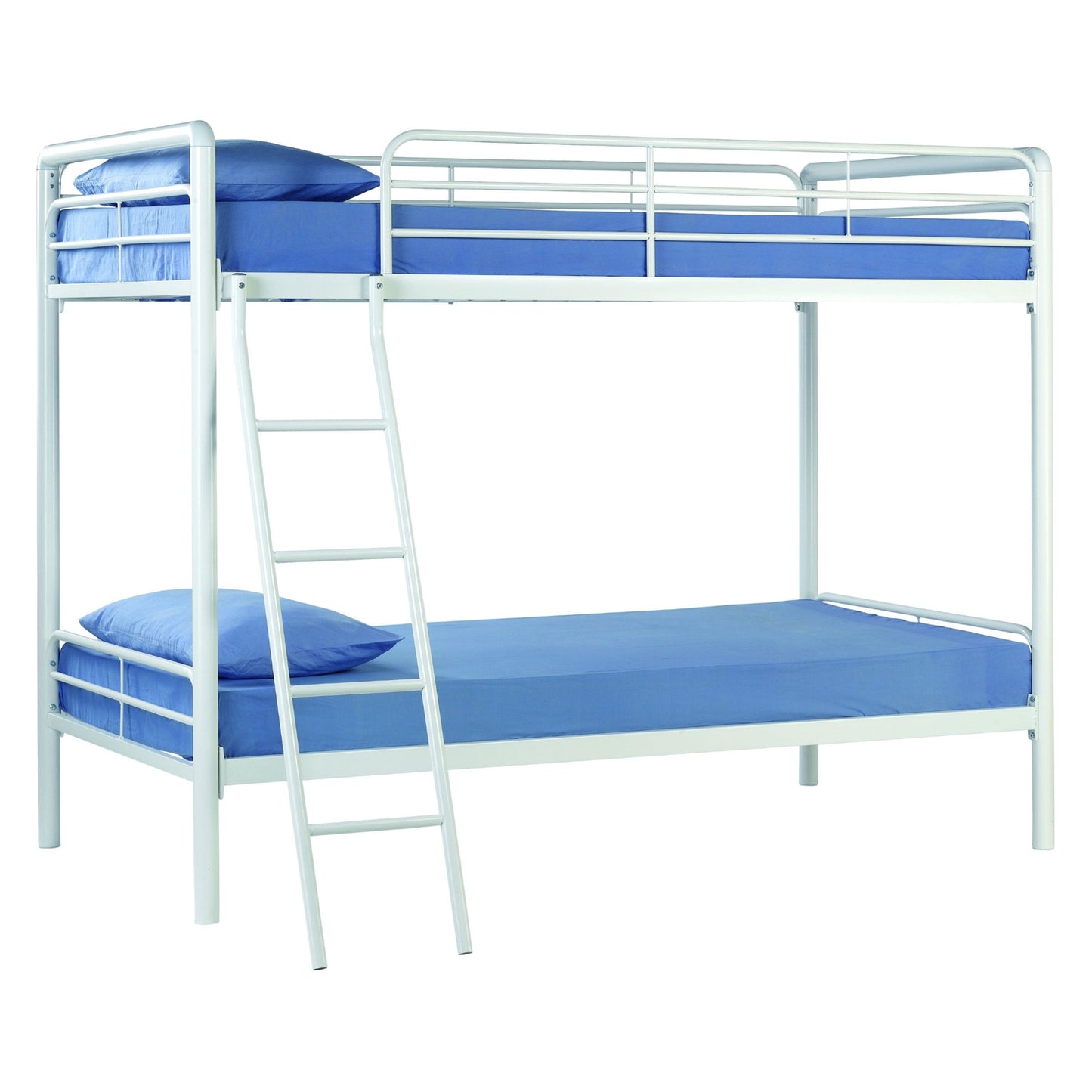 Twin over Twin Bunk Bed with Ladder in White Metal Finish