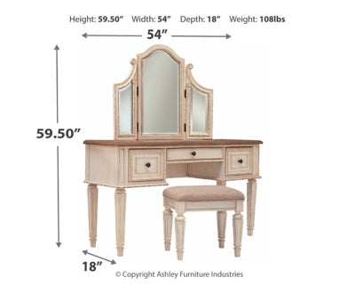 Ashley Signature Design Realyn Vanity and Mirror with Stool Two-tone B743-22
