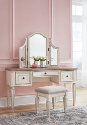 Ashley Signature Design Realyn Vanity and Mirror with Stool Two-tone B743-22