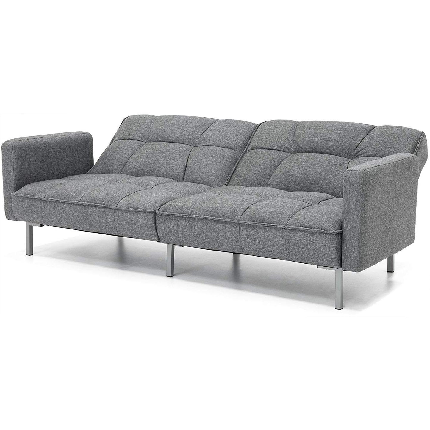Modern Grey Linen Split-Back Futon Sofa Bed Couch