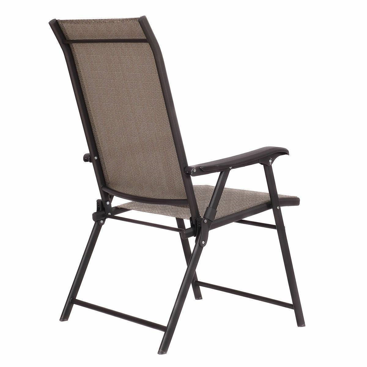 Set of 2 Outdoor Folding Patio Chairs in Brown with Black Metal Frame