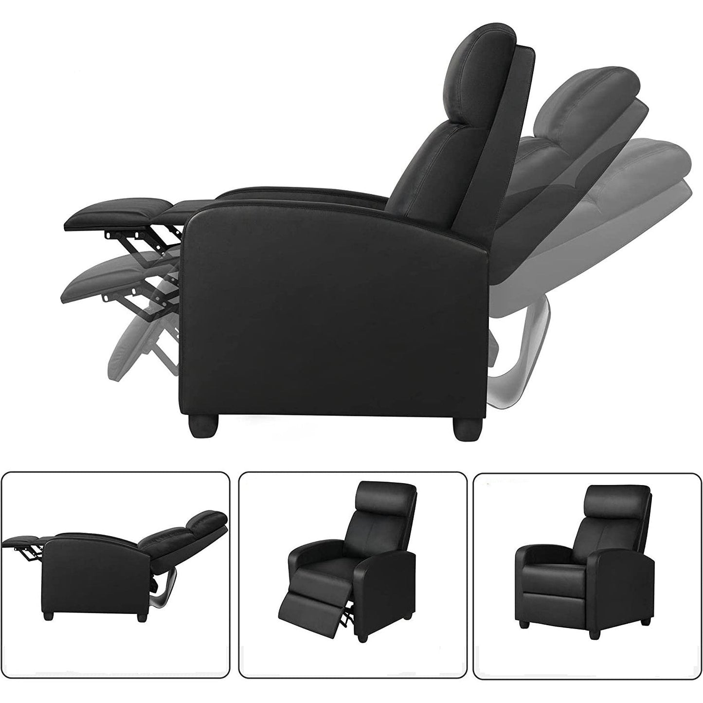 Black High-Density Faux Leather Push Back Recliner Chair