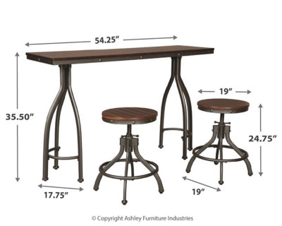 Ashley Signature Design Odium Counter Height Dining Table and Bar Stools (Set of 3) Rustic Brown D284-113