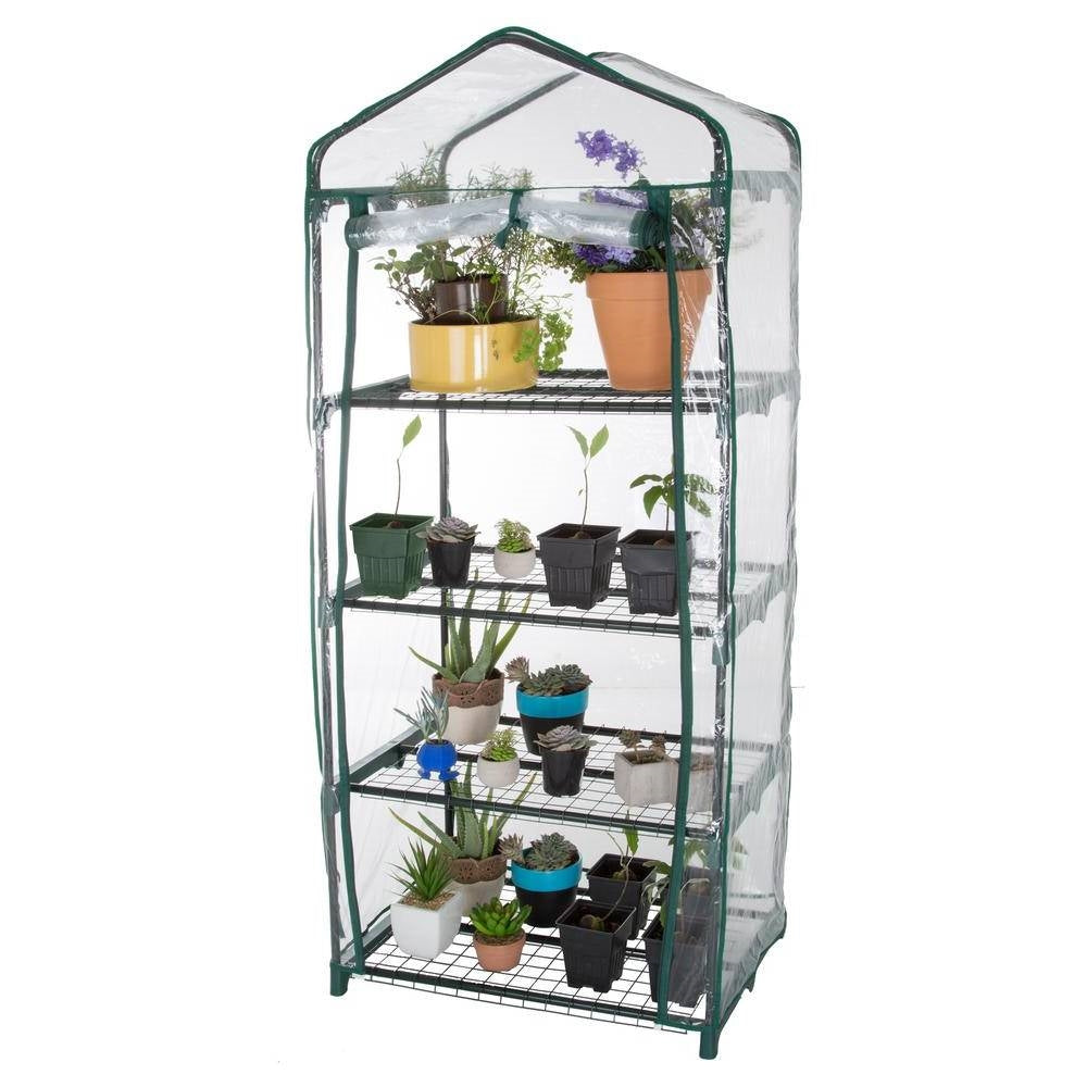 Durable 4-Tier Plant Stand Greenhouse with Zippered PVC Cover