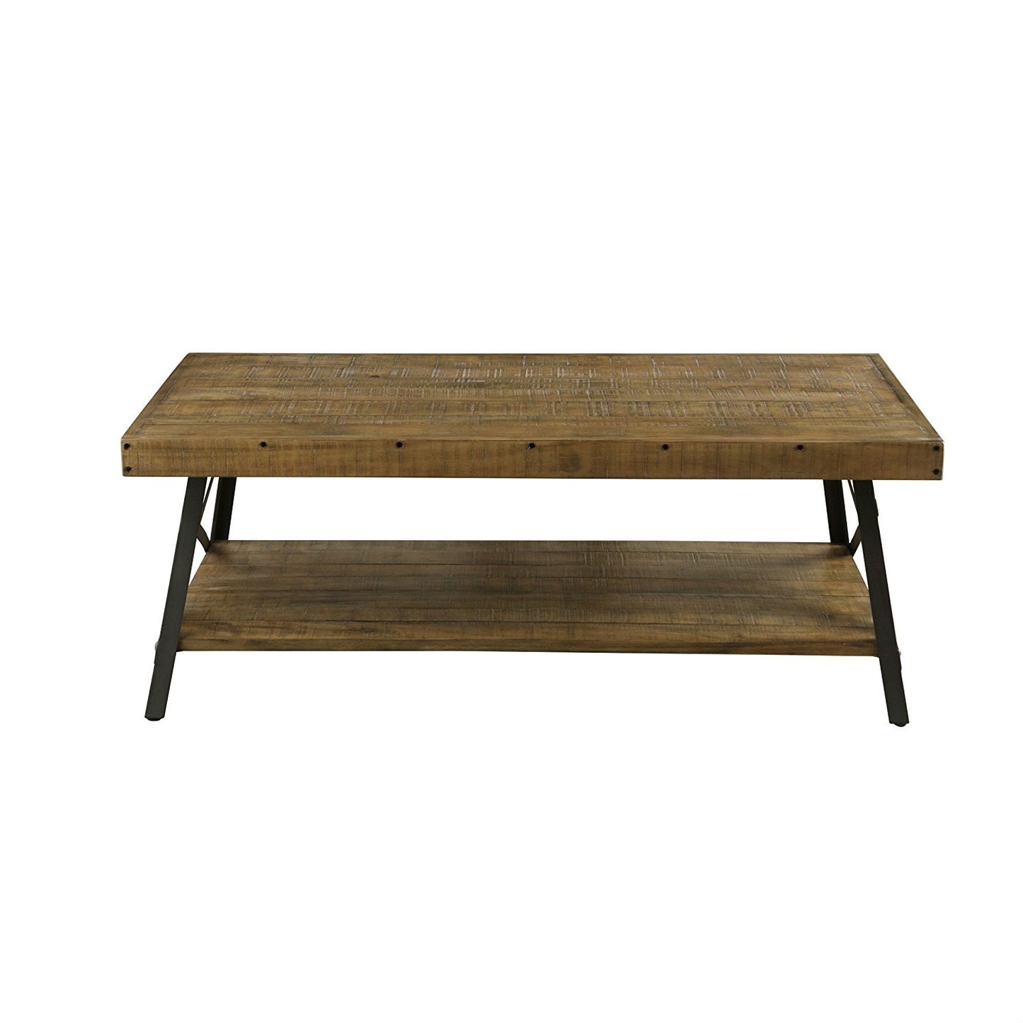 Modern Industrial Style Solid Wood Coffee Table with Steel Legs