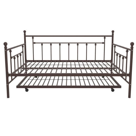 Full size Bronze Metal Daybed with Twin Roll-out Trundle Bed