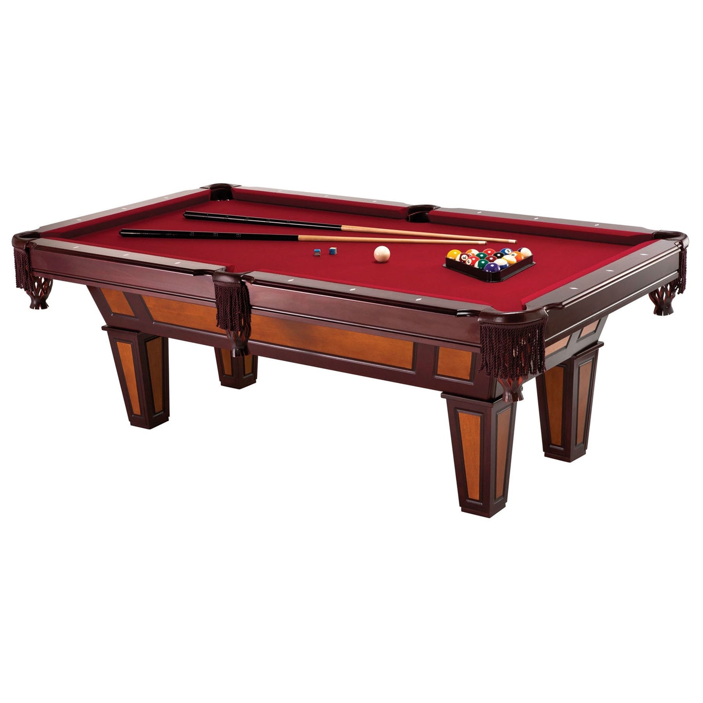 7 Ft Pool Table with Red Burgundy Wool Top and Fringe Drop Pockets