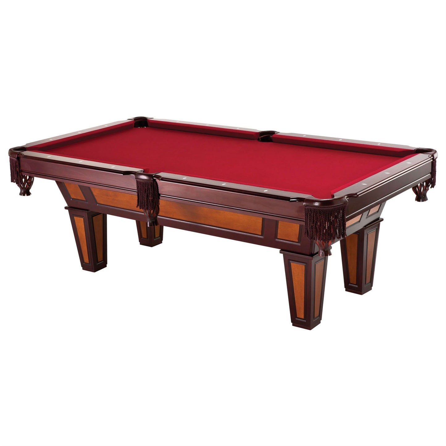 7 Ft Pool Table with Red Burgundy Wool Top and Fringe Drop Pockets