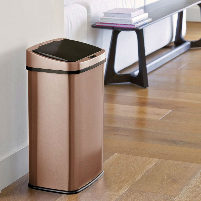 Gold Copper 13-Gallon Stainless Steel Kitchen Trash Can with Motion Sensor Lid