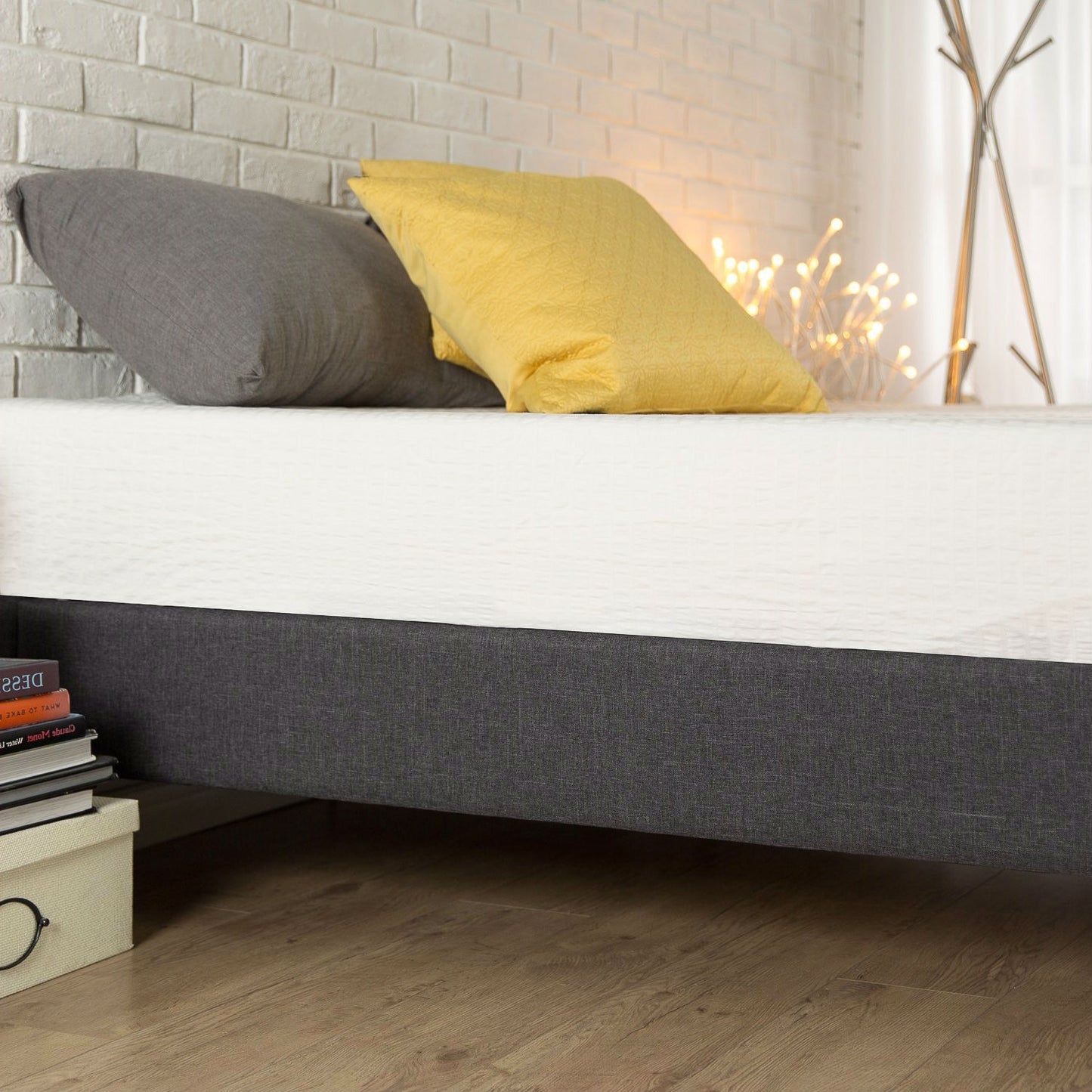 King size Modern Grey Upholstered Padded Platform Bed Fame