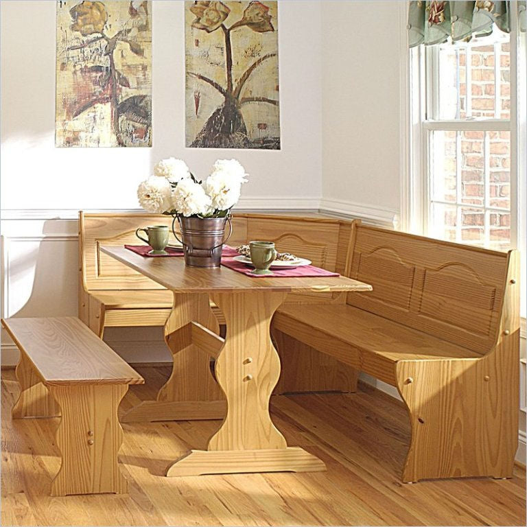 Reversible 3-Piece Corner Dining Set Light Honey Natural Wood Finish