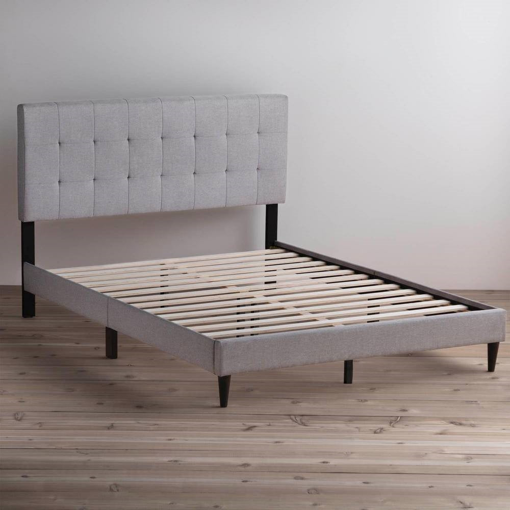 Queen size Stone Gray Upholstered Tufted Platform Bed Frame with Headboard