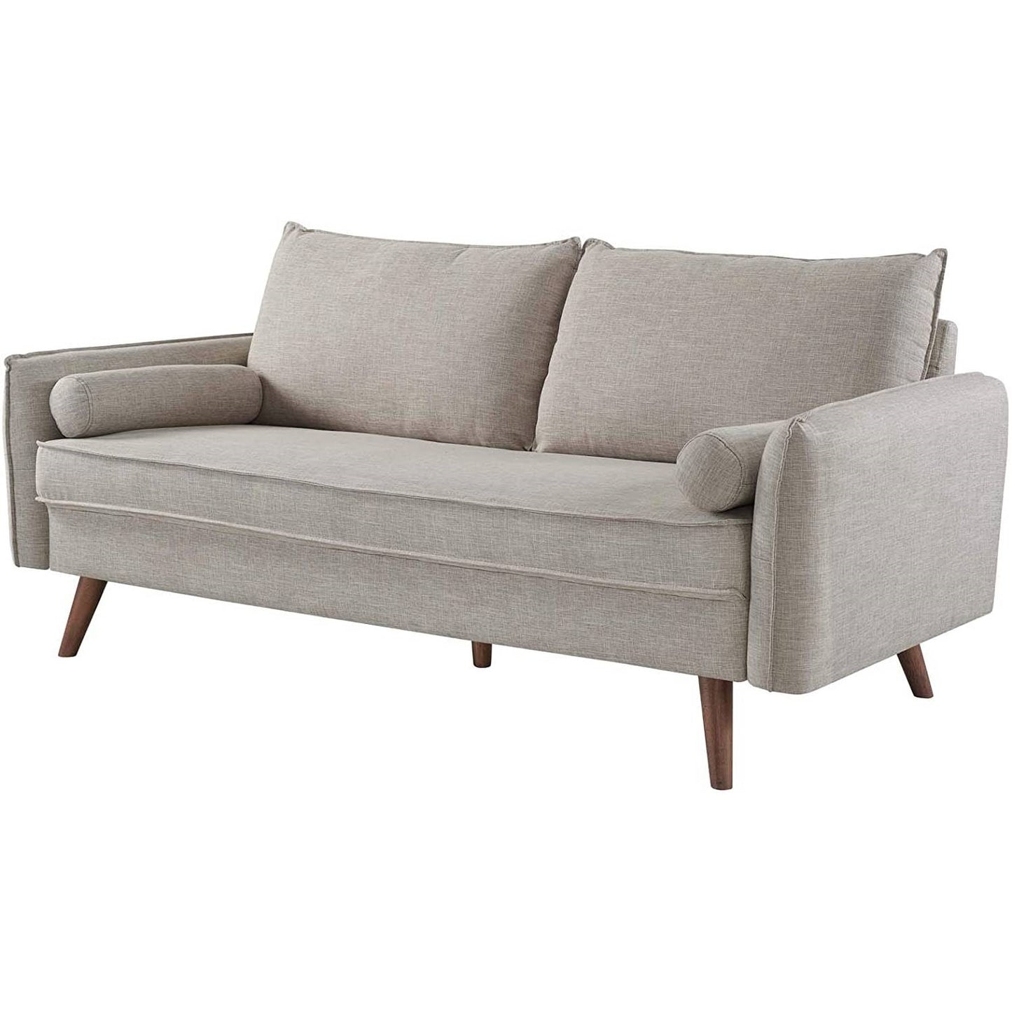 Modern Couch Beige Upholstered Sofa with with Mid-Century Style Wood Legs
