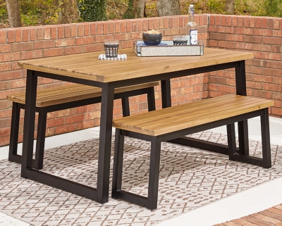 Ashley Signature Design Town Wood Outdoor Dining Table Set (Set of 3) Brown/Black P220-115