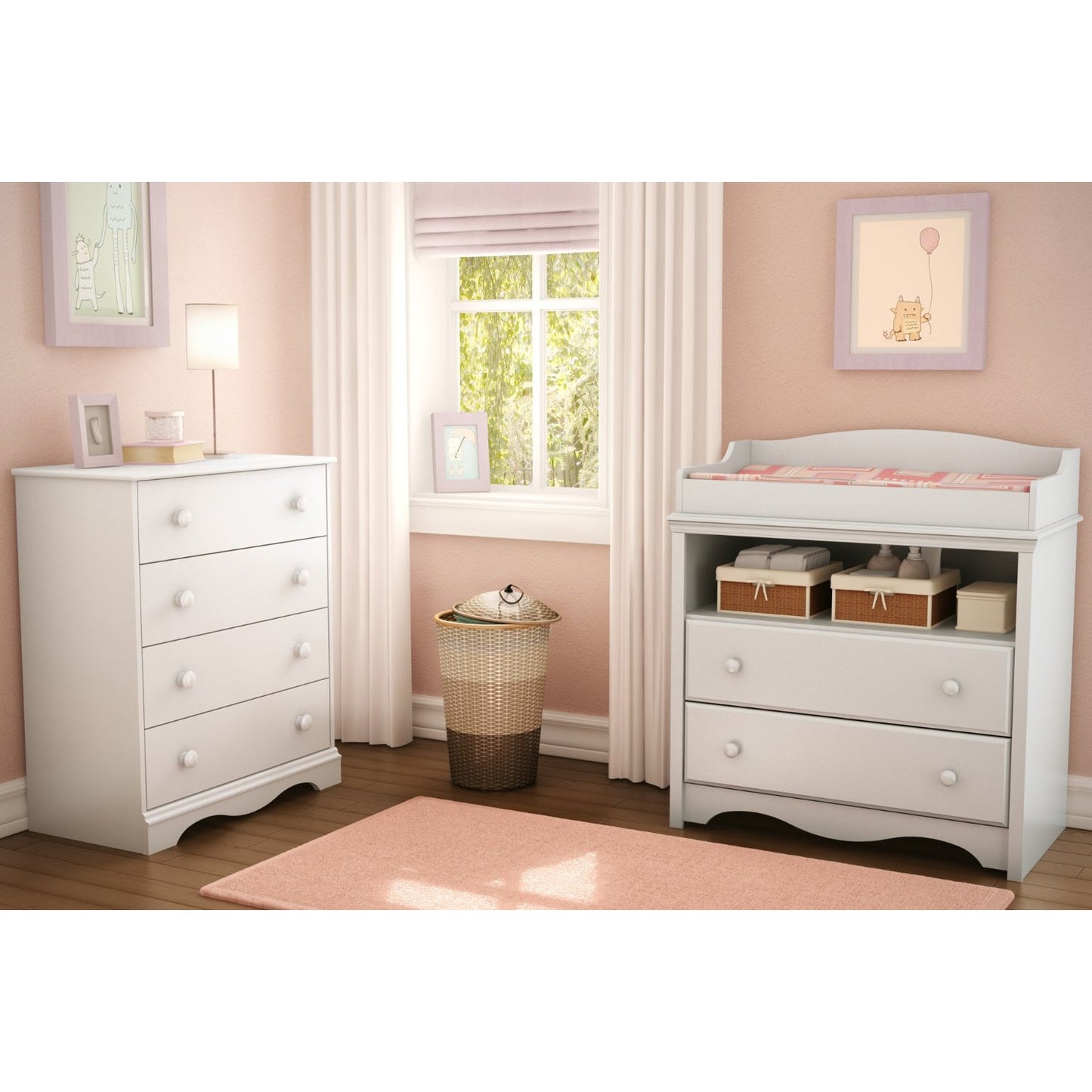 White 4 Drawer Bedroom Chest with Wooden Knobs