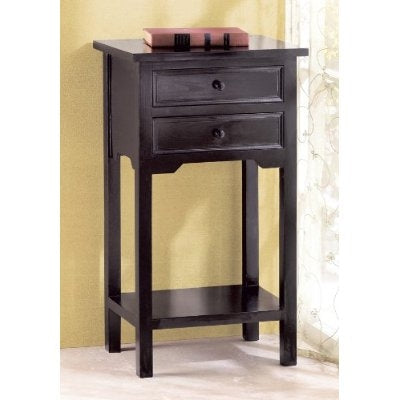 Set of 2 Nightstand Side Tables / End Table in Black Finish Pine Wood