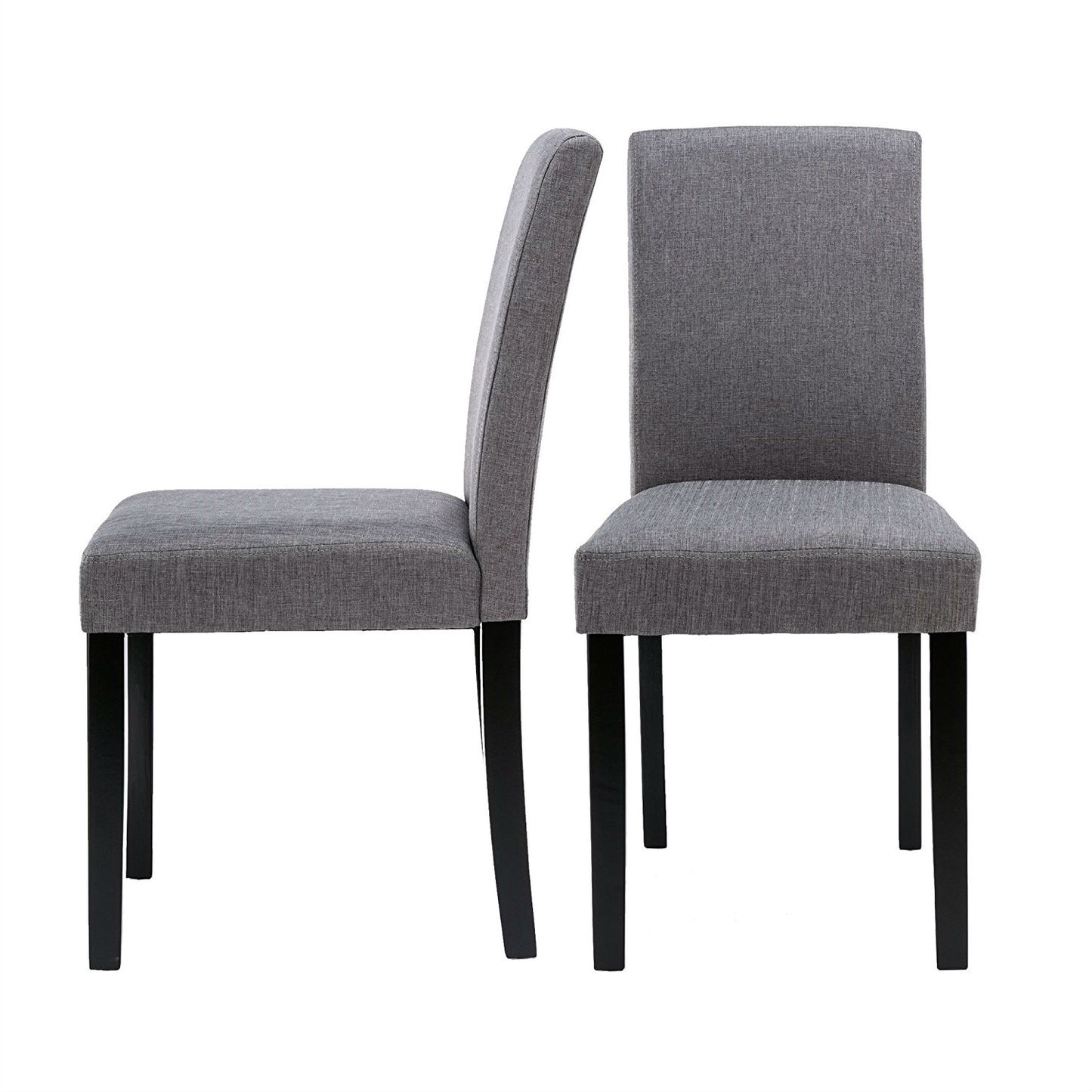 Set of 2 - Grey Fabric Dining Chairs with Black Wood Legs
