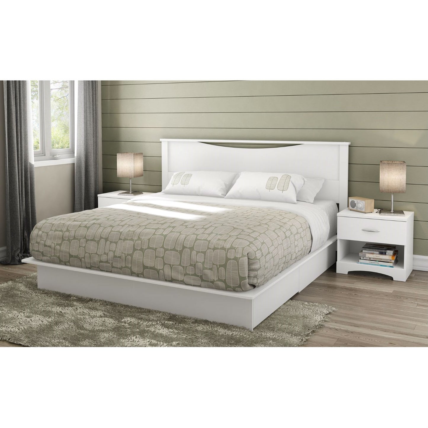 King size Contemporary Headboard in White Wood Finish