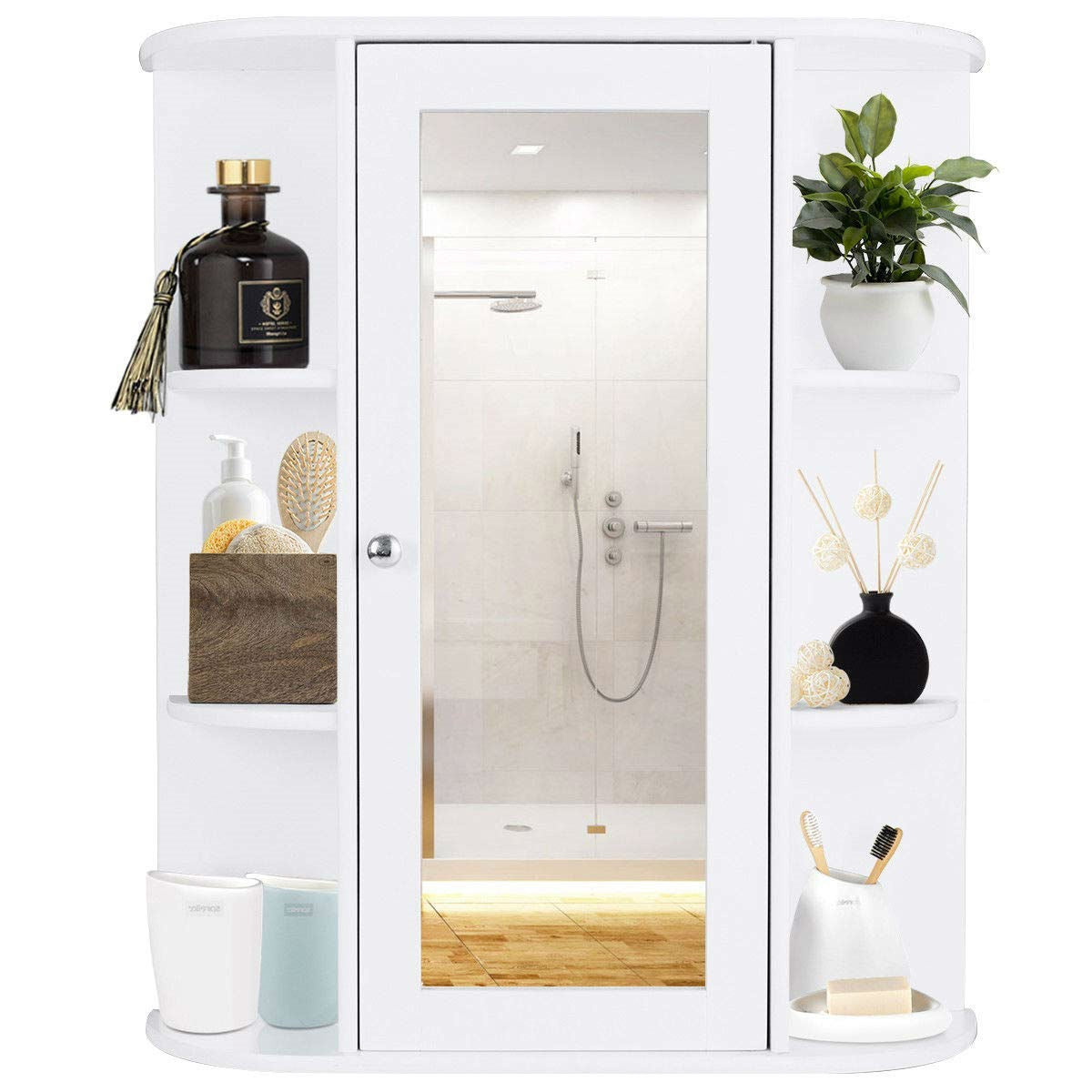 White Bathroom Wall Mounted Medicine Cabinet with Storage Shelves