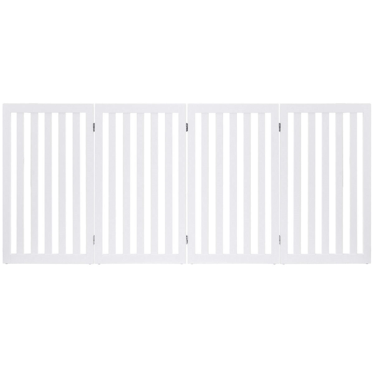 Folding 4-Panel Dog Gate Pet Fence in White Wood Finish